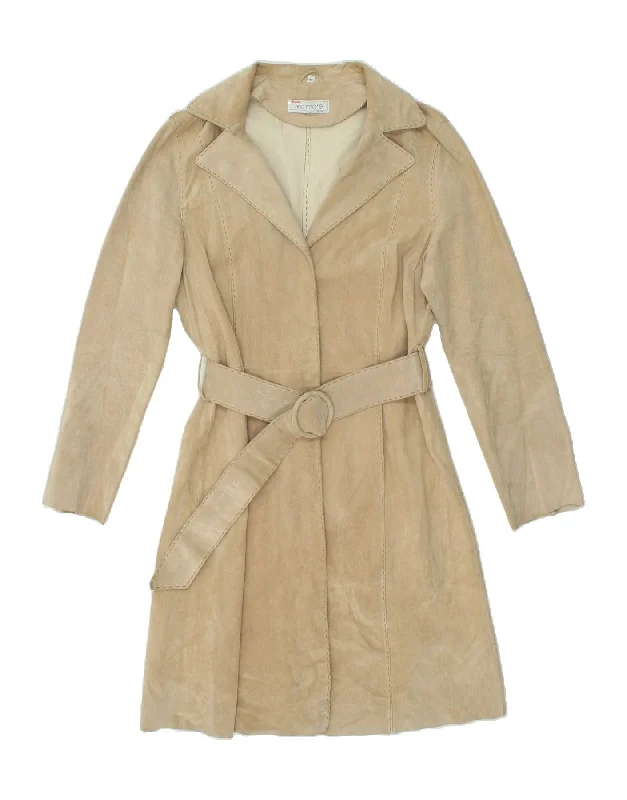 VINTAGE Womens Suede Overcoat IT 48 XL Beige Leather