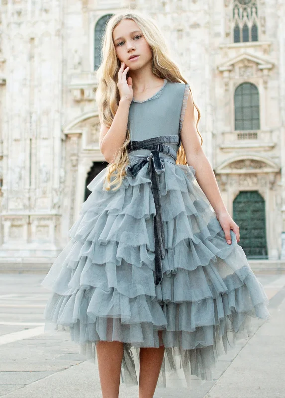 Geneva Petticoat Dress in Dusty Blue