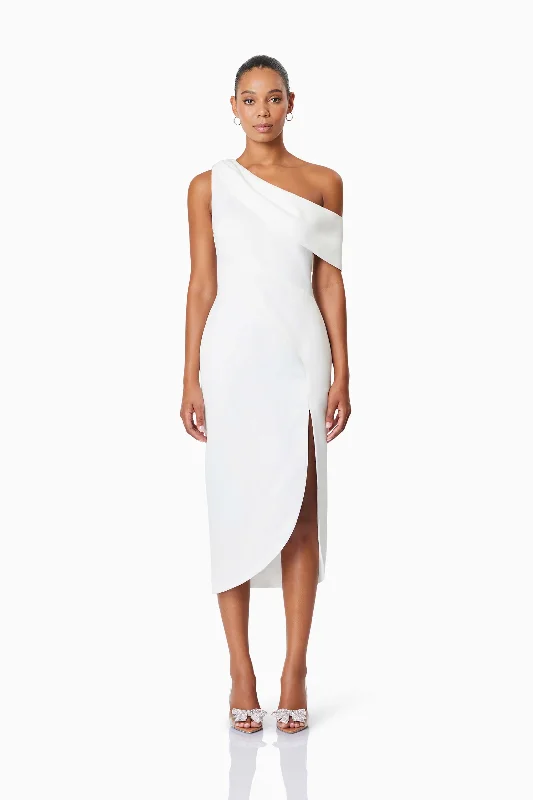 Alice One Shoulder Cocktail Midi Dress In White