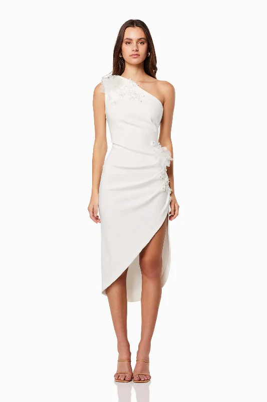 Astoria One Shoulder Midi Dress In White