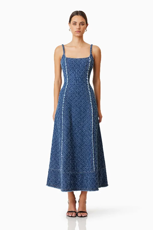 Cora Denim Midi Dress In Blue