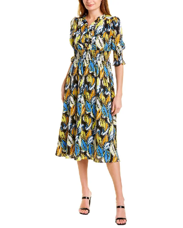 Gracia Colorful Leaves Print Midi Dress