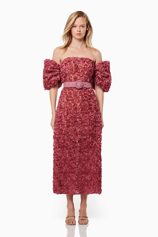 Intimacy Off The Shoulder Midi Dress In Pink