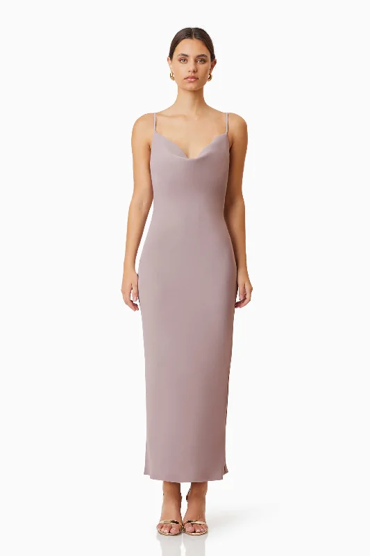 Kenna Cowl Neck Midi Dress In Beige