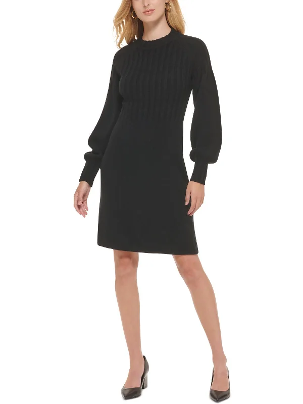 Petites Womens Ribbed Midi Sweaterdress