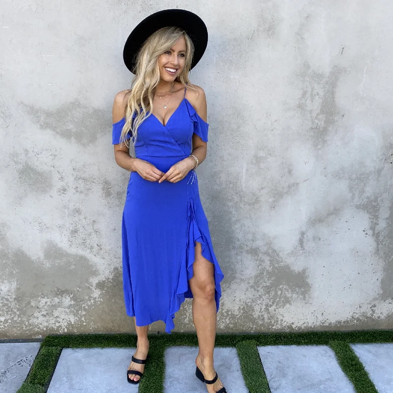 Topanga Royal Blue Ruffled Midi Dress