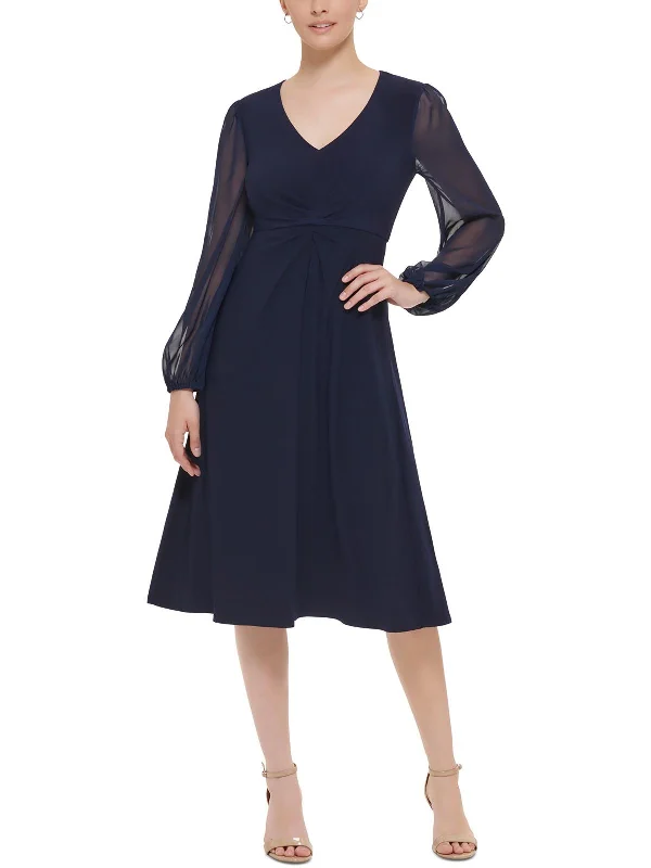 Womens Chiffon Ruched Midi Dress