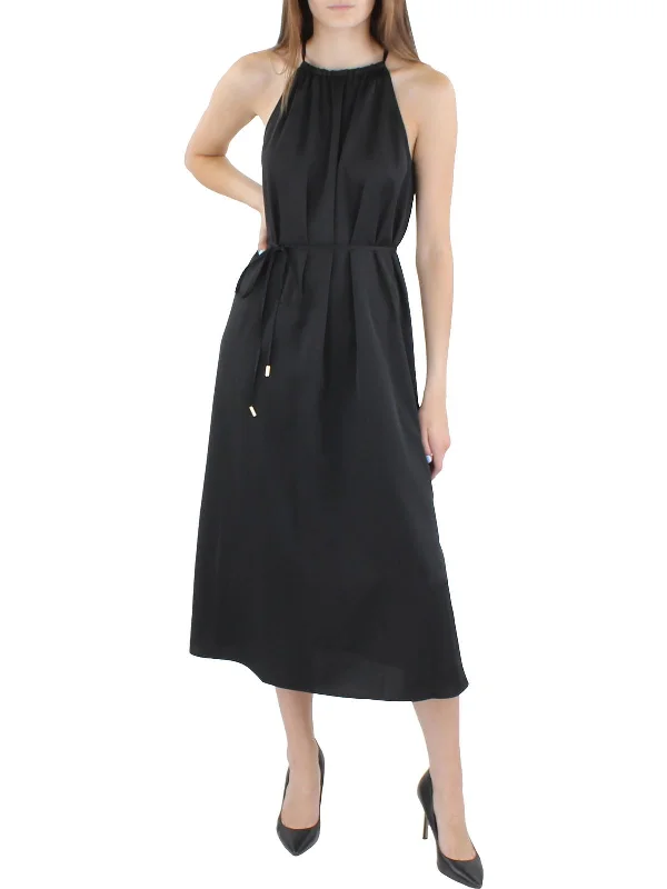 Womens Satin Long Midi Dress