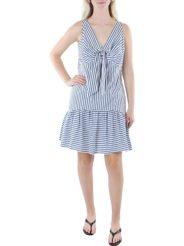 Womens Striped Tie Front Midi Dress