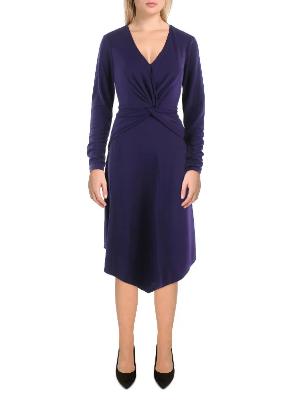 Womens Surplice Midi Cocktail and Party Dress