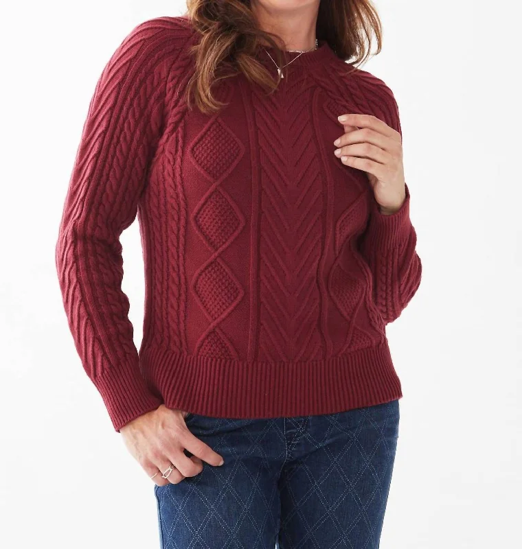 A-Line Cable Raglan Sweater In Cabernet