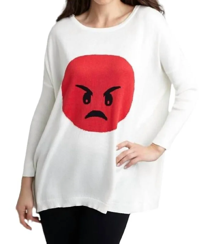 Angry Emoji Top In White/red