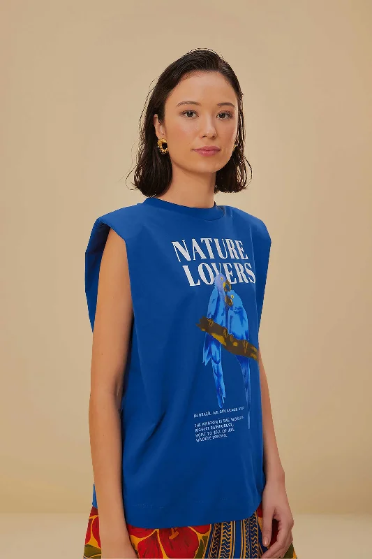 Blue Nature Lovers Shoulder Pad Organic Cotton T-Shirt