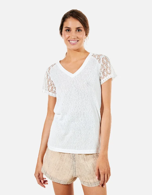 Camiseta Manga Corta Blanco Roto con Crochet - Dante