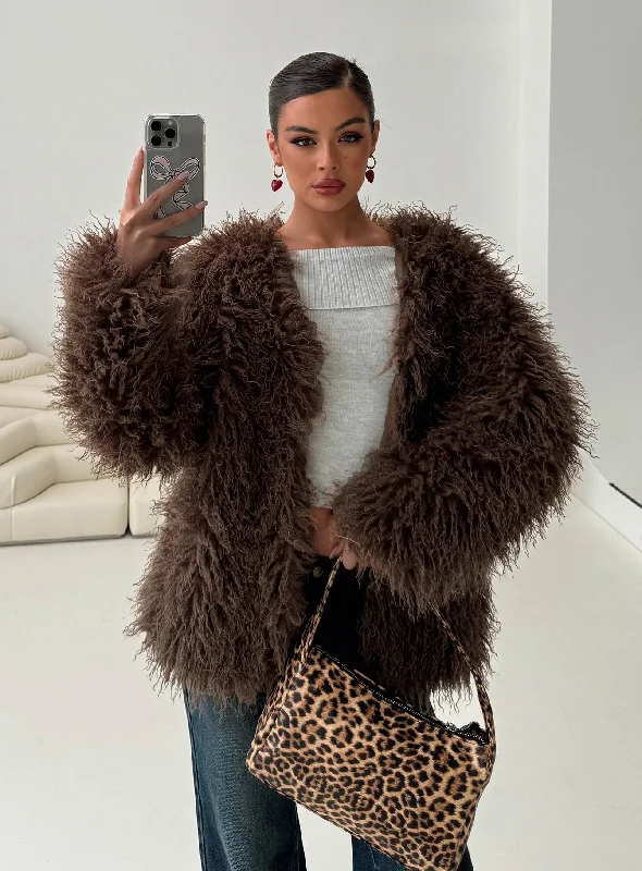 Cheshire Faux Fur Jacket Chocolate