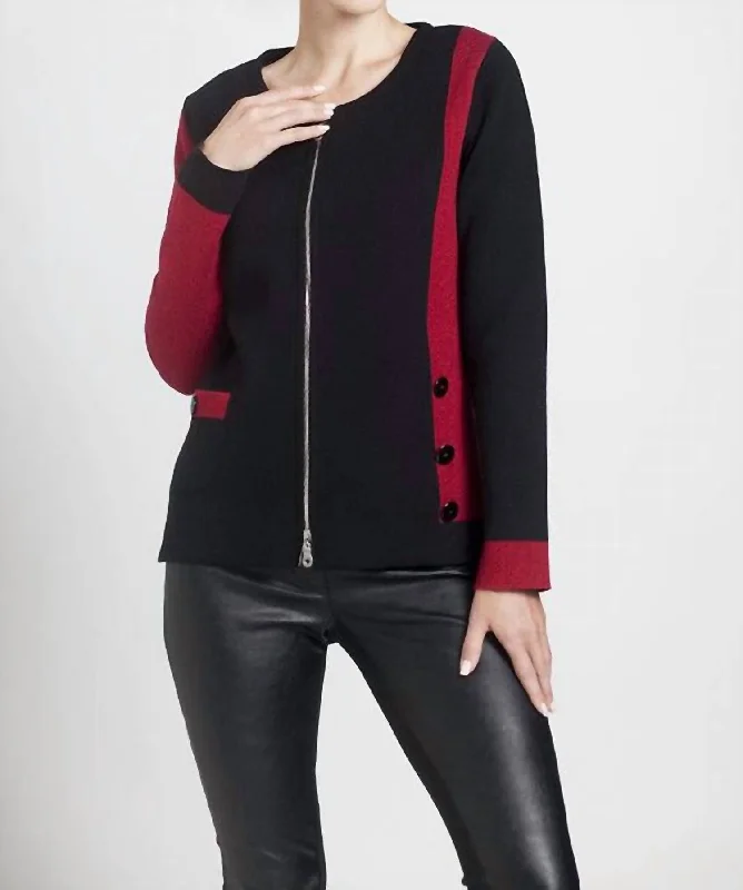 Color Block Pocket Cardigan In Black/red