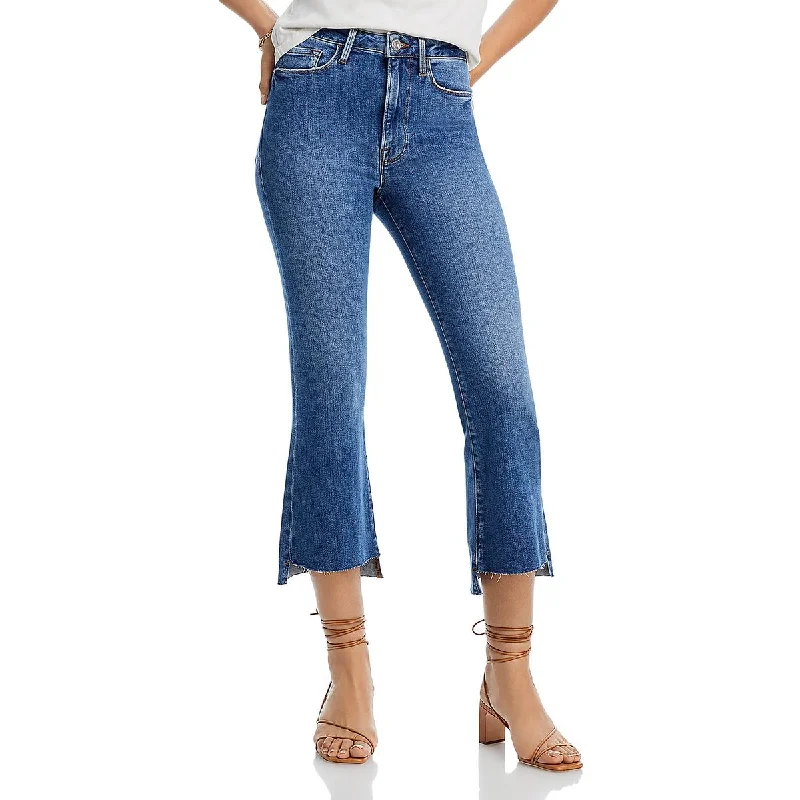 Le Crop Womens Raw Hem Denim Flared Jeans