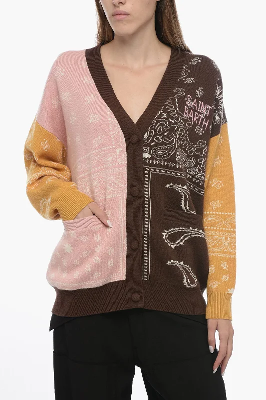 MC2 Saint Barth Paisley Motif Color Block V-Neck Cardigan