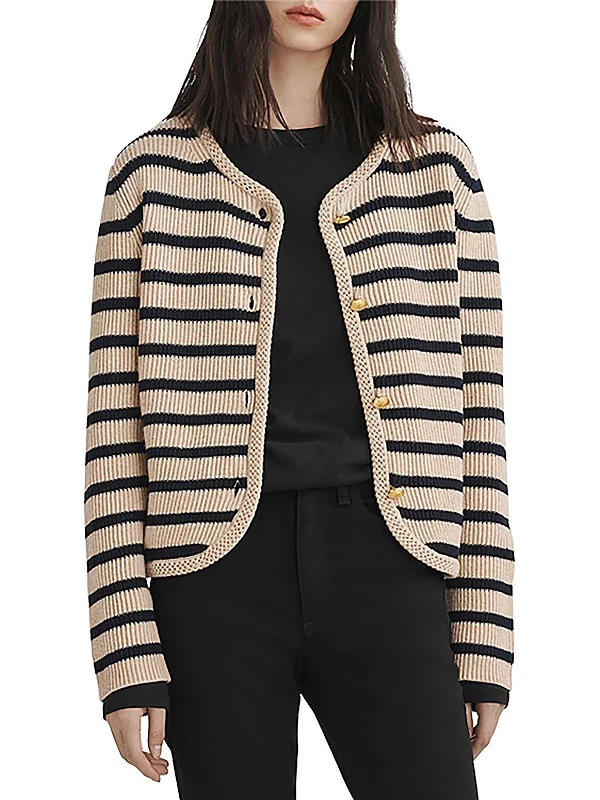 Nancy Womens Wool Striped Cardigan Sweater