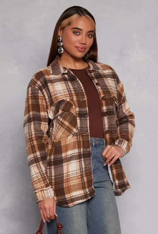 Plaid Sherpa Lined Button Front Shacket