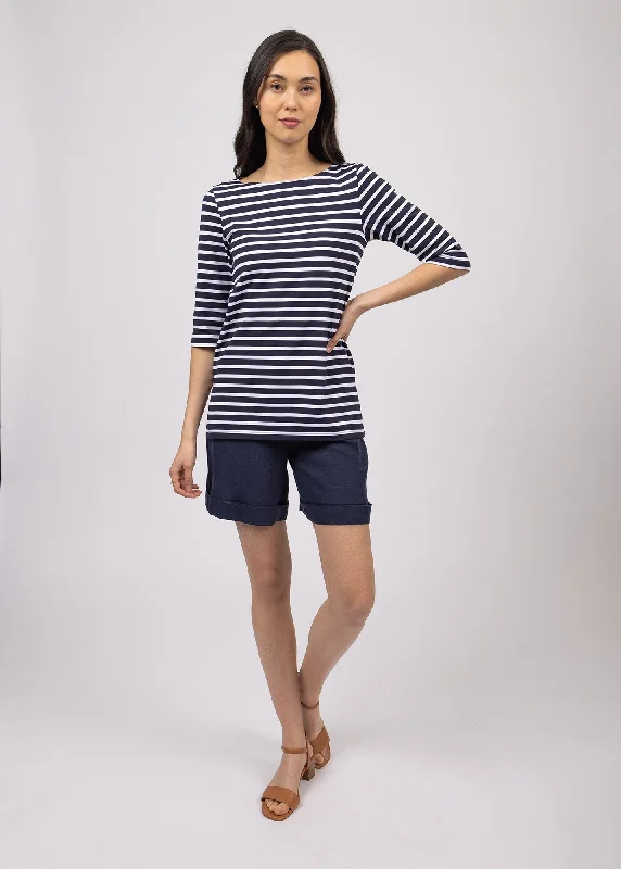 Phare boat neck striped sailor shirt - anti-UV, in jersey (NAVY/NEIGE)