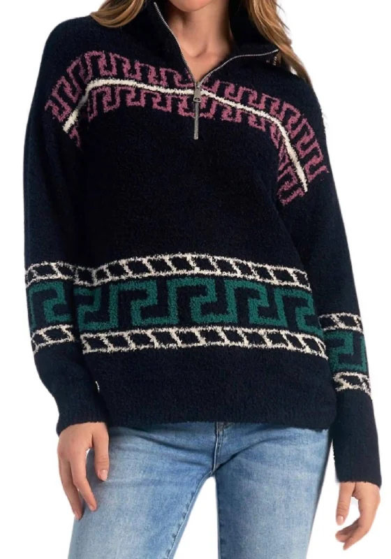 Pullover Half Zip Collar Sweater In Black Multi