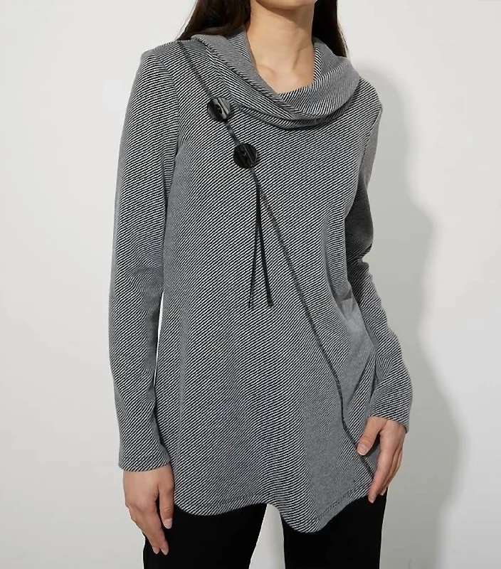 Shawl Collar Tunic Top In Grey/black