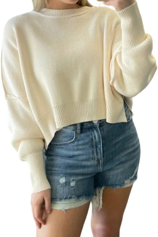 Side Slit Sweater In Cream