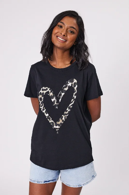 Stella + Gemma T-Shirt Black With Leopard Heart