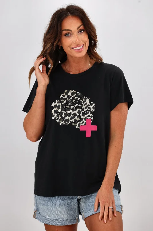 Stella + Gemma T-Shirt Black With Leopard Rose