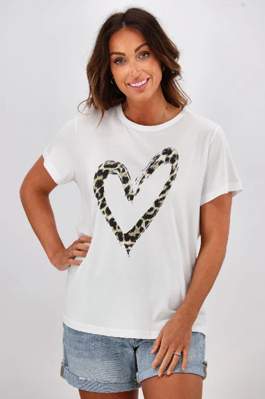 Stella + Gemma T-Shirt White With Leopard Heart