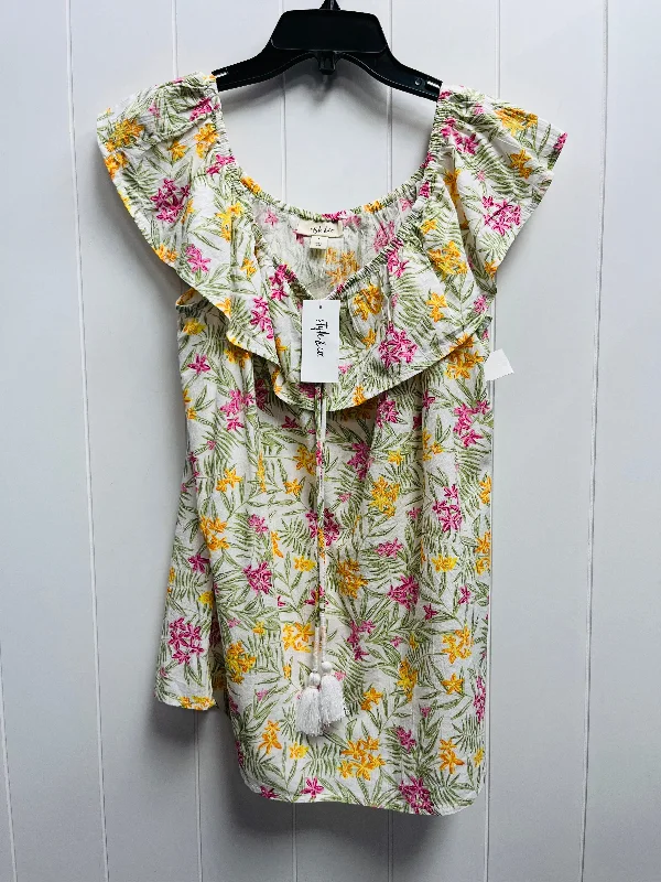 Top Short Sleeve By Style And Company In Pink & Yellow, Size: L