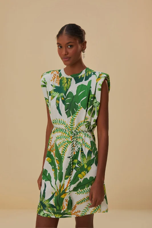 Tropical Forest Off-White T-Shirt Dress