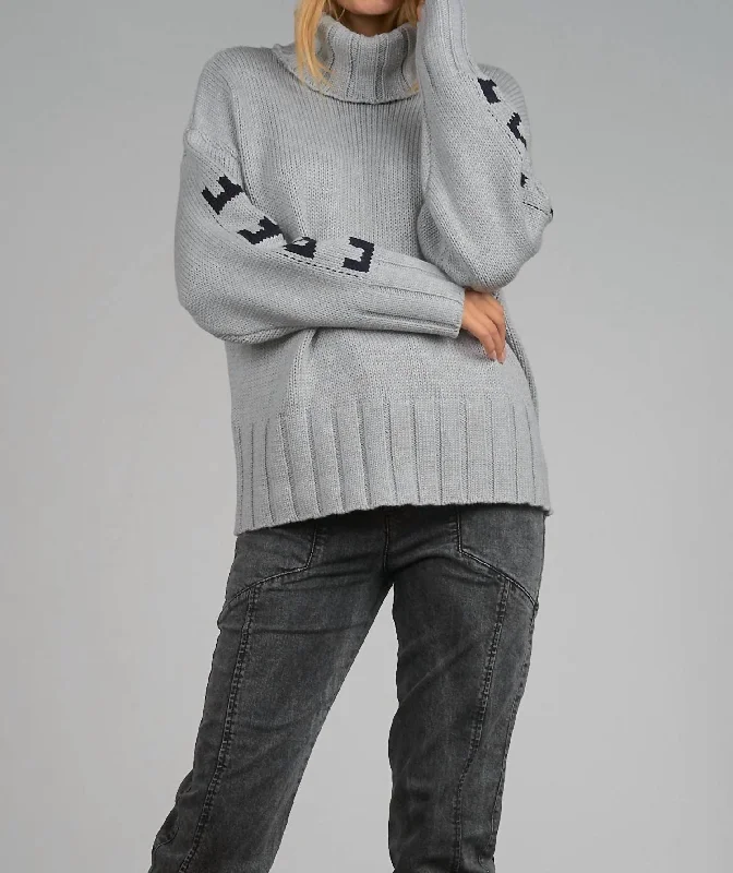 Turtle Neck Love Sweater In Grey