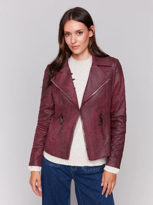 Vintage Faux Leather Perfecto Jacket - Cabernet