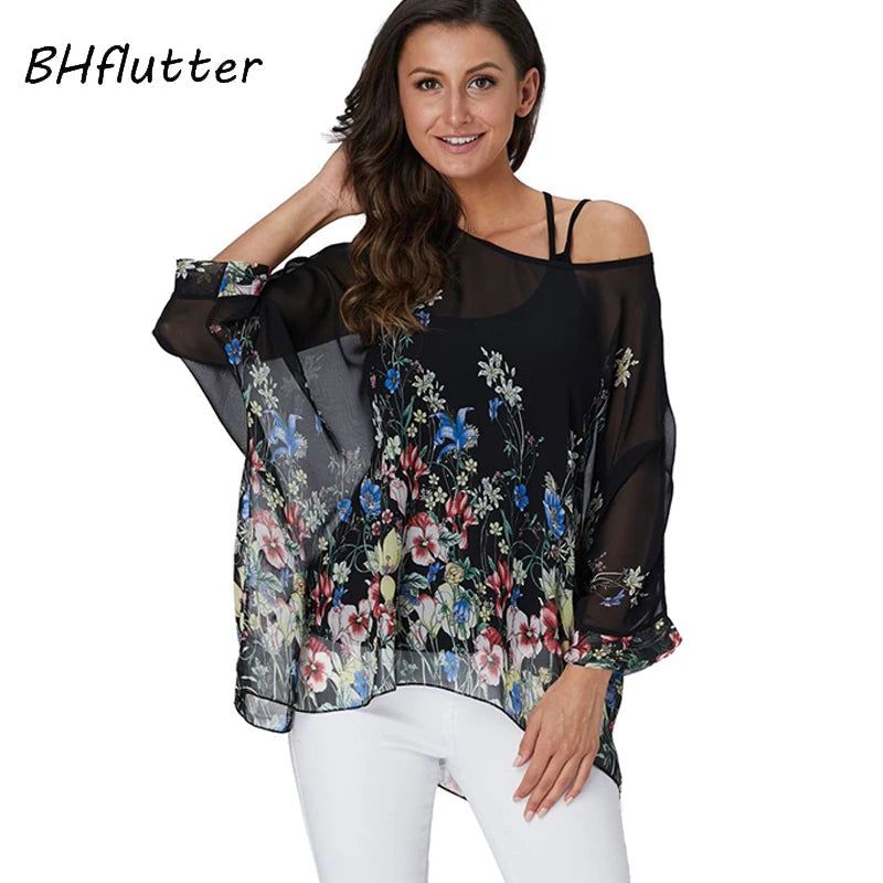 Women's Chiffon Printed Fashion 4-6XL Designer Tops T-Shirts (Plus Size)