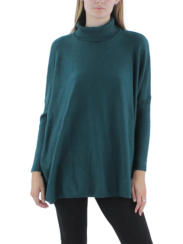 Womens Ribbed Tim Poncho Turtleneck Sweater