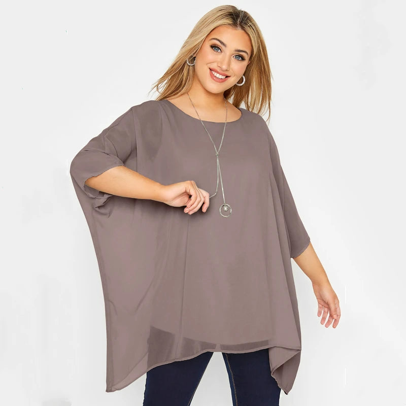 Women's Tops Chiffon Batwing Loose Designer L-8XL Fashion T-Shirts (Plus Size)